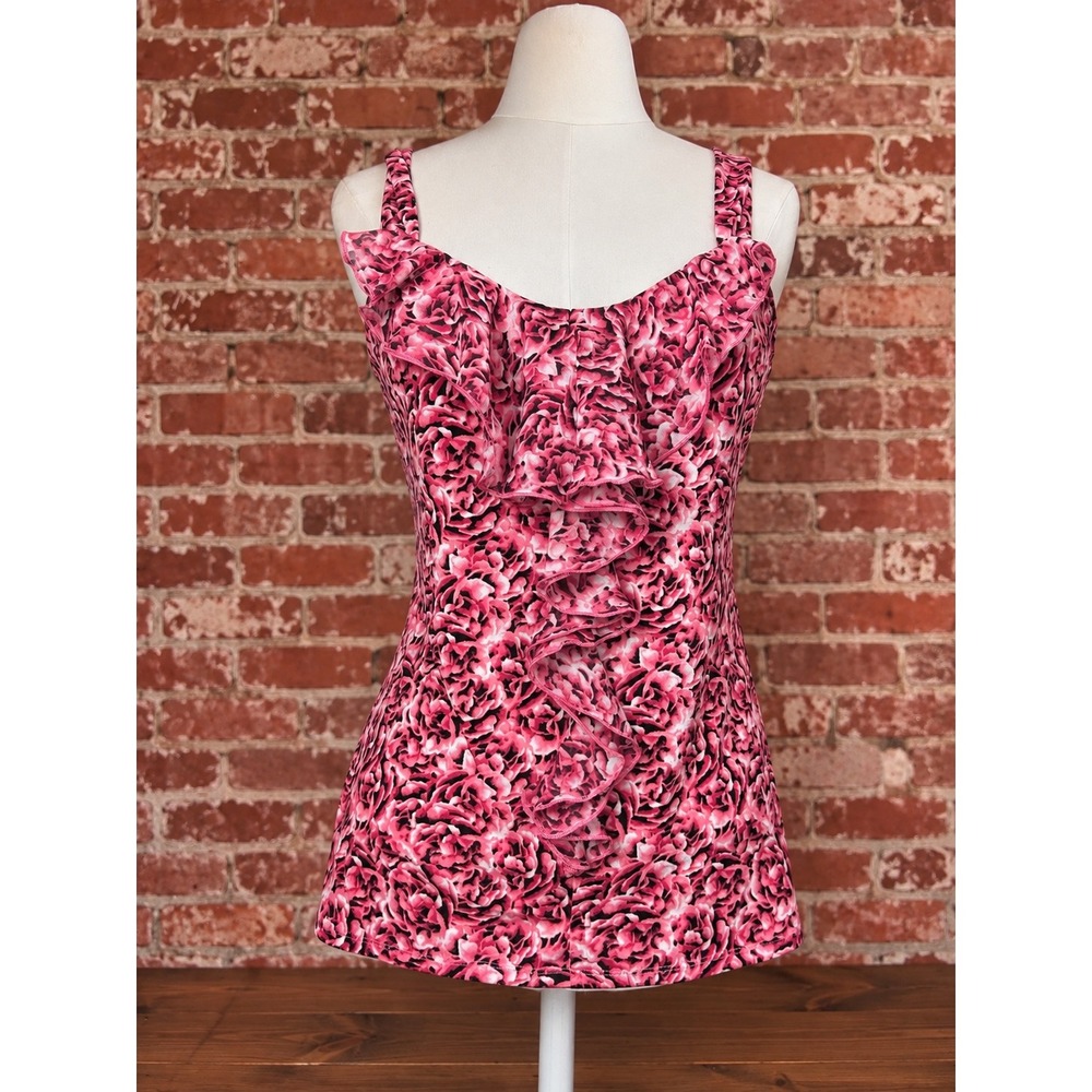 Y2K Pink Floral Ruffle Tank Top S Rose Romantic Coquette Garden Prarie